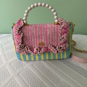 Lele Sadoughi Tabitha Raffia Ruffle Top Handle Bag